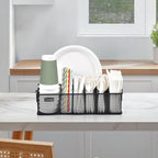 Silverware Organizer with Handle - Metal Utensil Caddy for Kitchen Counter, 7 Compartment for Plate, Cup, Napkin, Paper Plate Dispenser for Party, Picnic