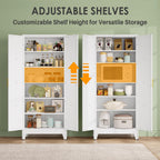 pozdeg 75" Tall Metal Kitchen Pantry Storage Cabinet with 2 Doors and 5 Adjustable Shelves, White Food Freestanding Cupboard for Kitchen, Dining Room, Bathroom and Garage (White)
