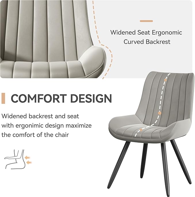 Mid Century Modern Dining Chairs Set of 4, Soft Cushion Upholstered Fabric, Light Grey