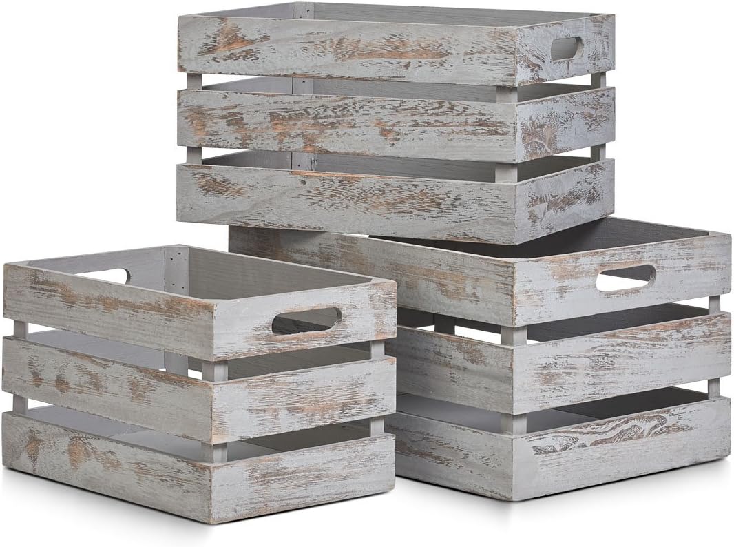 Zeller Storage Box Vintage 31x21x18,7cm of Wood in Grey, 31 x 21 x 18.7 cm