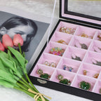 Stratalife Jewelry Organizer Earring Holder Jewelry Tray with Lid Earring Storage Drawer Organizer Earring Ring Storage for Women 30 Grid (Pink Black)