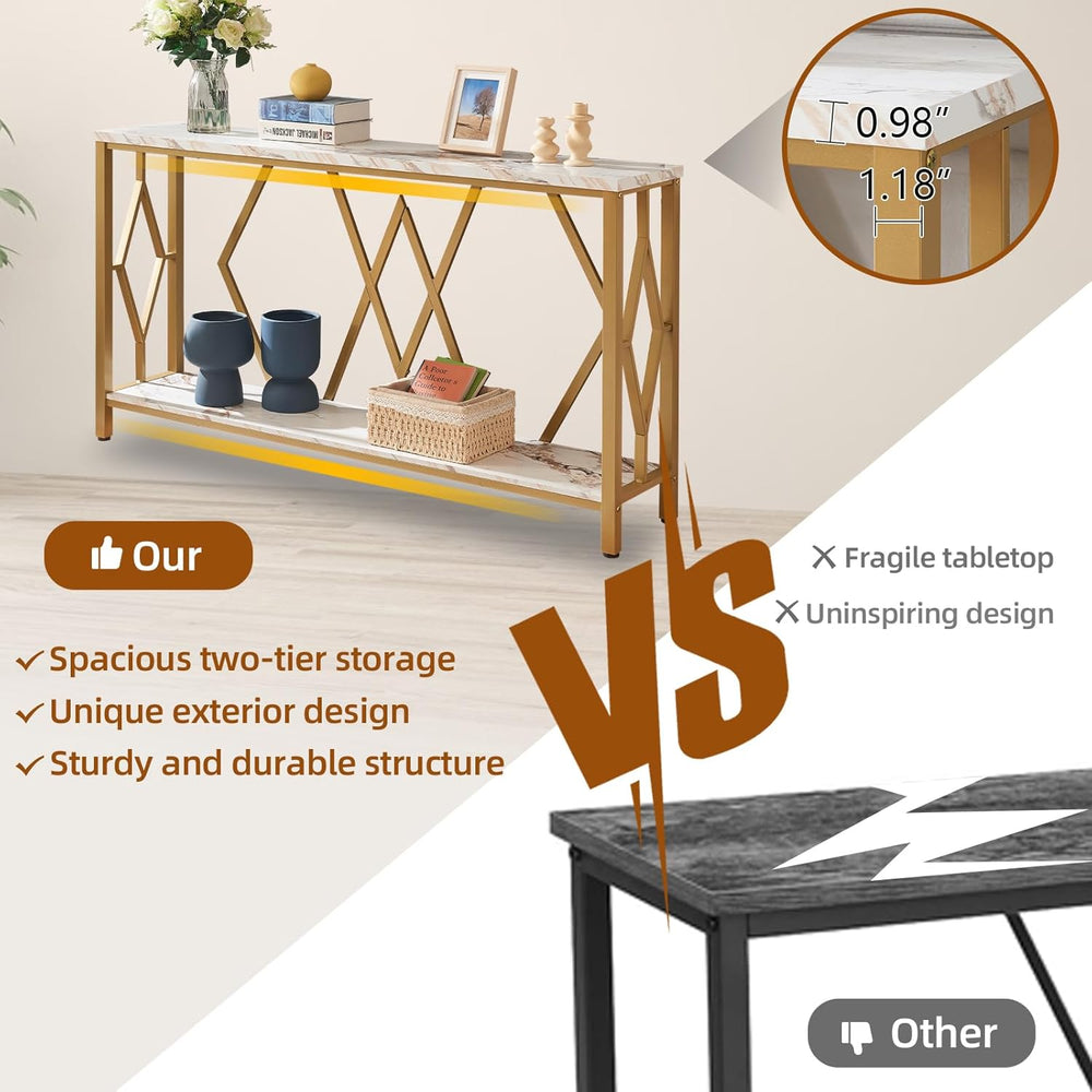 HOMISSUE 55 Inch Modern Entryway Console Table, White & Gold Faux Marble ...