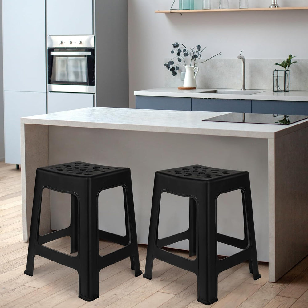 TURSTIN 12 Pack Plastic Stools 16.9 Inch Black Nesting Stools Portable Backle...