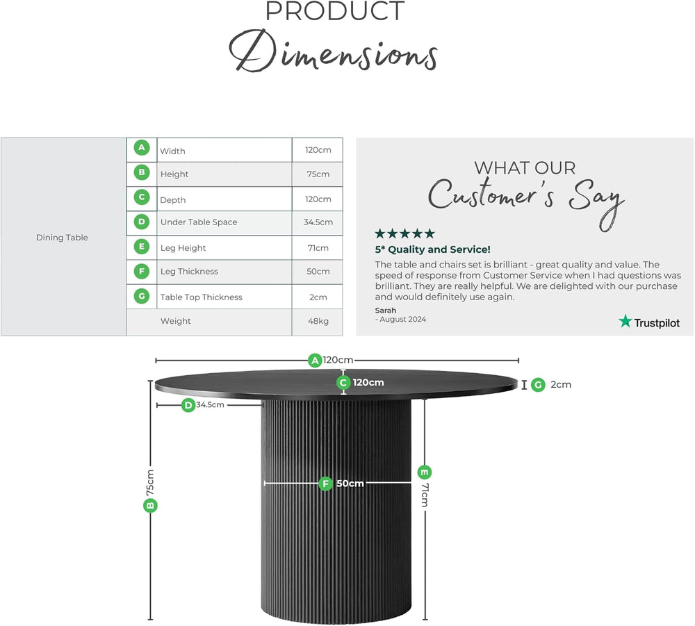 Furniturebox UK Dining Table - 'Penrose' Black 120cm 4-6 Seat Round W...