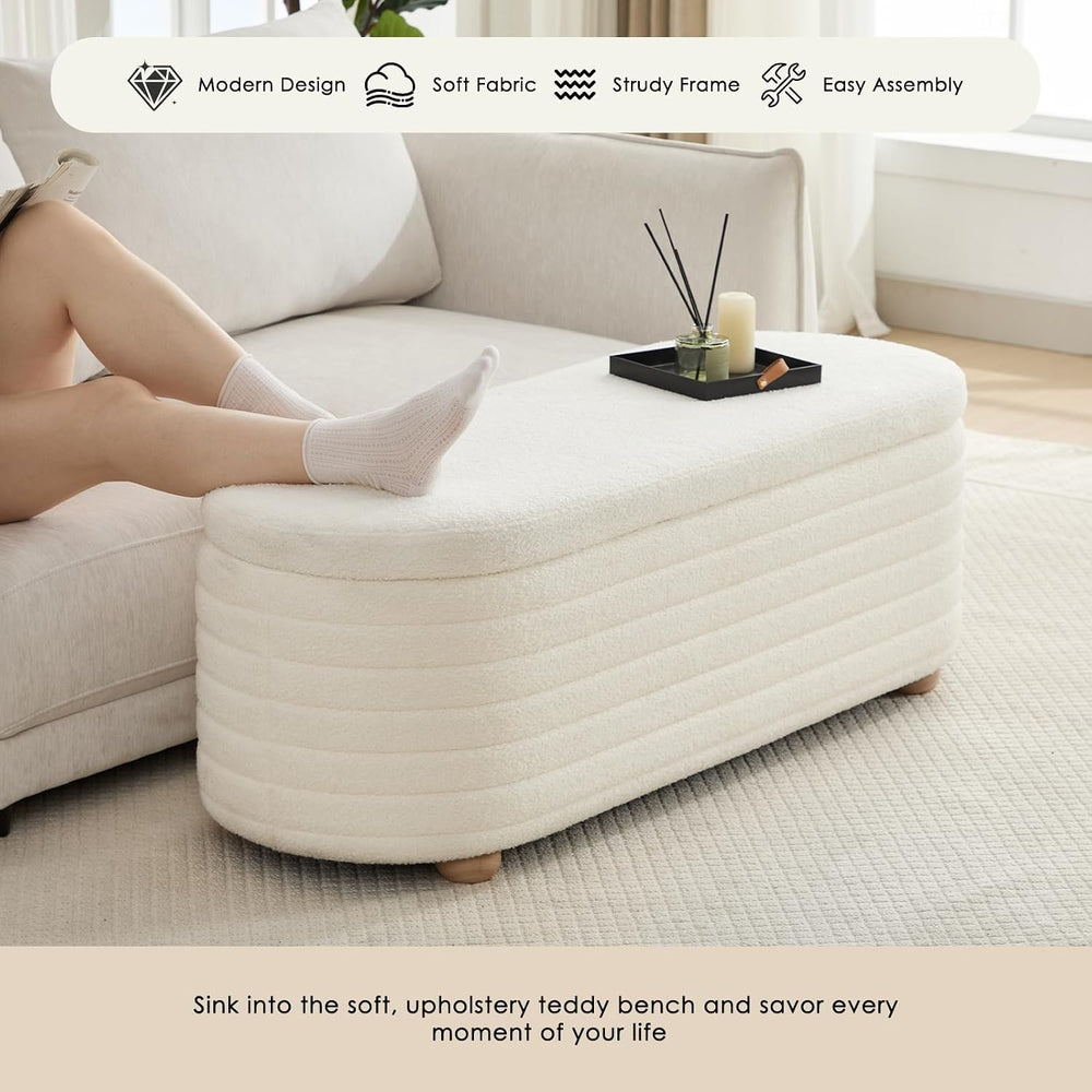53" Storage Bench Teddy Ottoman Bench Upholstered Fabric Bench End of Be...