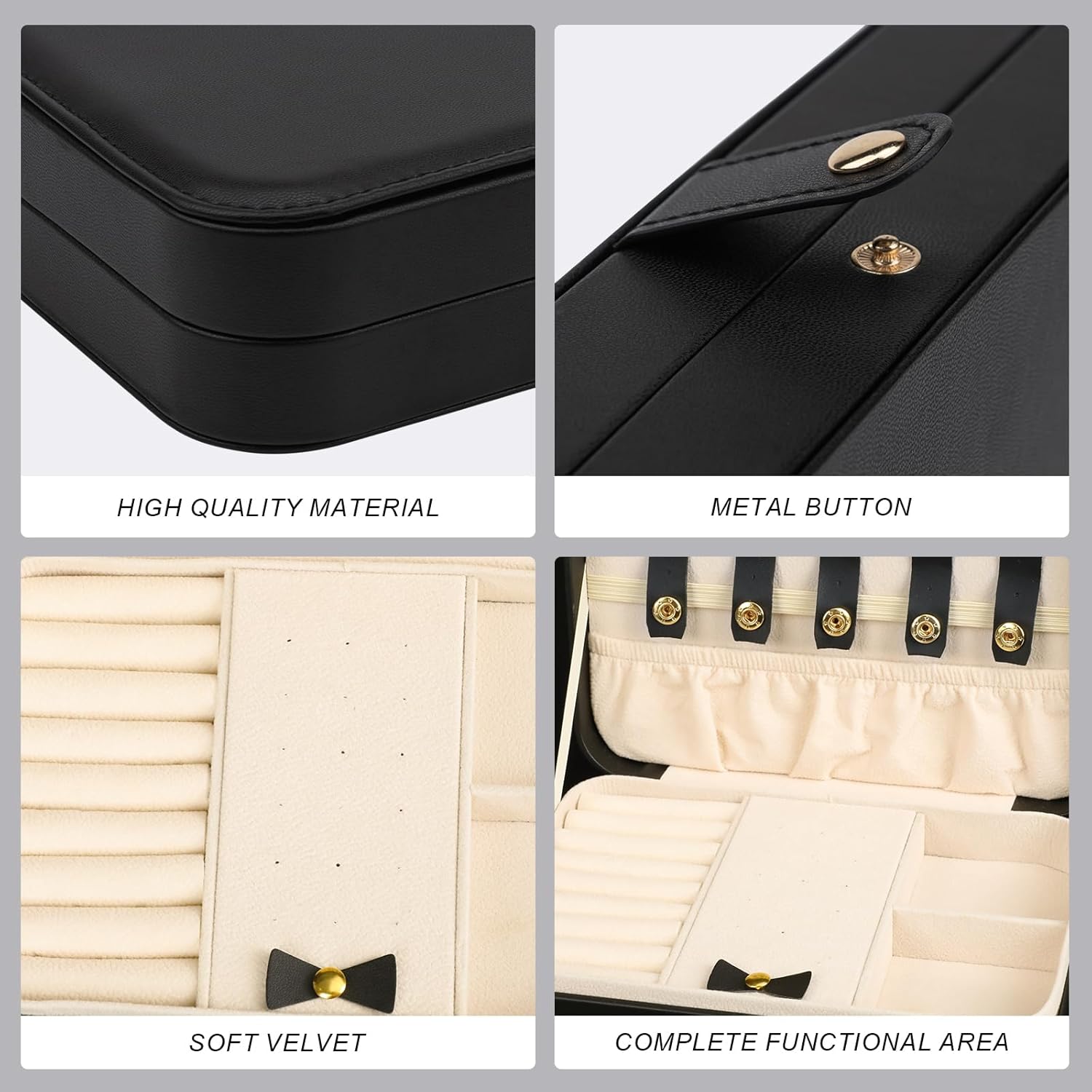 Small Jewelry Box, Travel Jewelry Case Portable Jewelry Boxes for Women, 2-Layer Mini Jewelry Travel Organizer, Gift for Women Girls,Black B