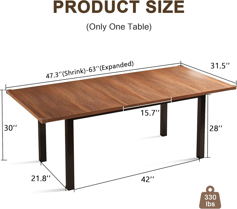 Einhomn Extendable Dining Table for 4-6, 63" Modern Kitchen Table, Farmh...
