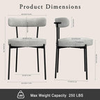 Boucle Dining Chairs Set of 6, Round Kitchen Chairs with Curved Backrest and Metal Legs, Upholstered Modern Style, Suitable for Living Room