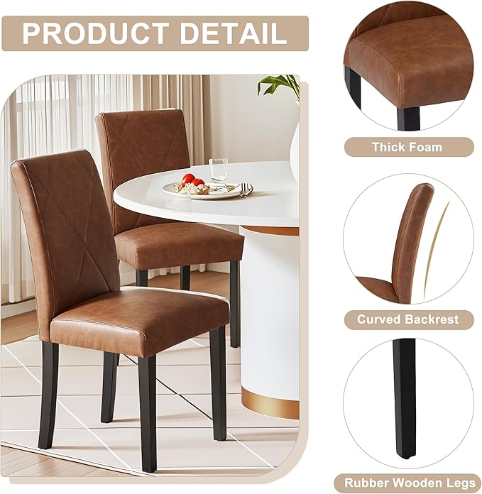 VECELO Upholstered Dining Chairs Set of 2, Modern PU Leather and Solid Wood L...