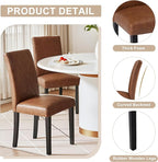VECELO Upholstered Dining Chairs Set of 2, Modern PU Leather and Solid Wood Legs & High Back for Kitchen/Living Room- Brown