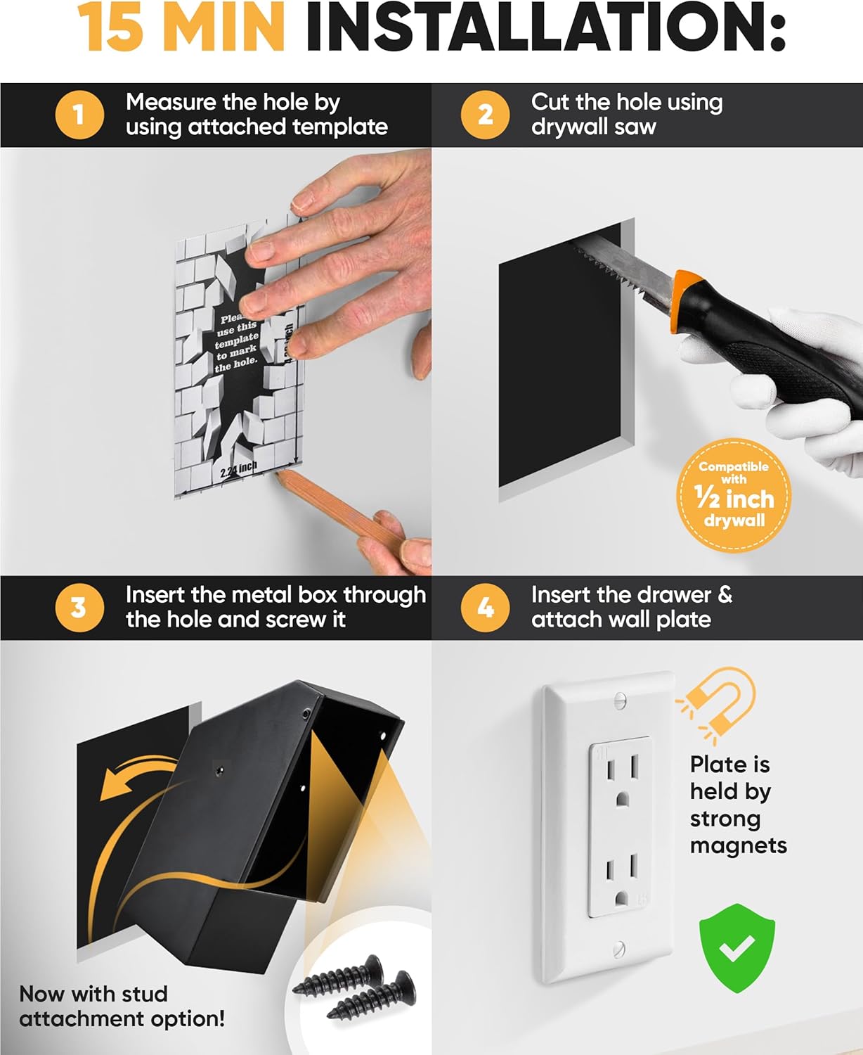 Elder Welder® Electrical Outlet Hidden Wall Safe | 100% Real Wall Plate Included | Easy to Install | Hidden Safe for Money | Wall Safes Between Studs | Secret Storage | Invisible Safe