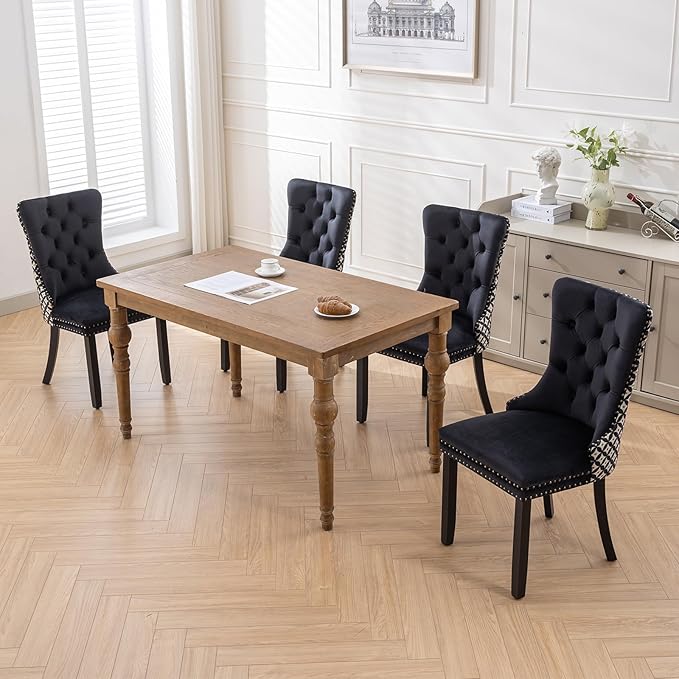 Modern Dining Chairs Set of 8, Tufted Upholstered Dining Chair with Solid Woo...