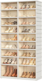 Redlife 9 Tier 36 Pairs Foldable Shoe Rack Organizer | Clear Portable Plastic Shoes Rack, Collapsible Shoes Storage Box with Lids Door, Large Tall Shoe Cabinet for Closet