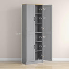 HOMCOM 67" Freestanding Kitchen Pantry 4-Door Cabinet Distressed Gray | Storage Organizer, Adjustable Shelves, Pantry Cabinet with Doors