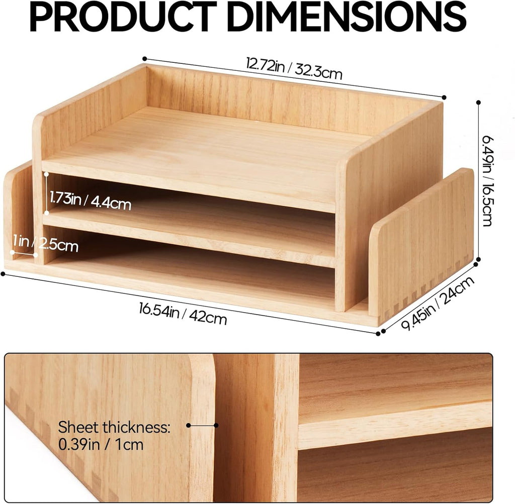 KIRIGEN Wood 3-Tier Office Desktop Document Tray - Mail Sorter Organizer Rack - Wooden Document Letter Stand for Folders, Mail, Stationary, Desk Accessories Natural(2TP-NA)