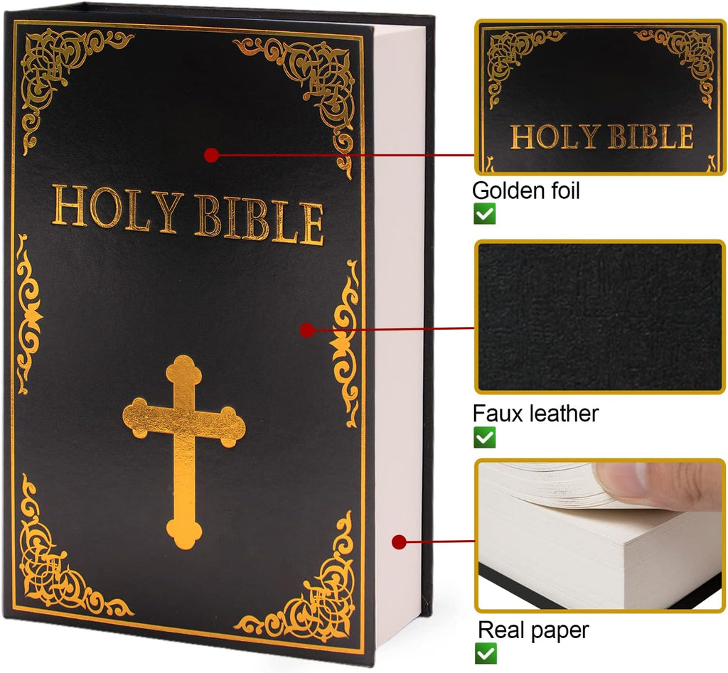 Leather Book Safe (Size 8.7"×6"×2") Real Paper Secret for Jewelry, Money and Cash, Diversion Book Safe,Hollow with Hidden,Combination Lock (M, Bible-Combination)