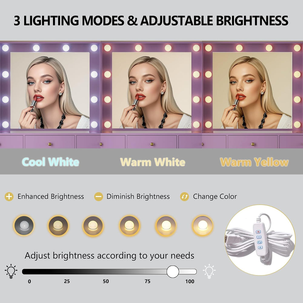 Xixini 43.3" Makeup Vanity with Mirror & Lights, RGB Glass Cabinets,...