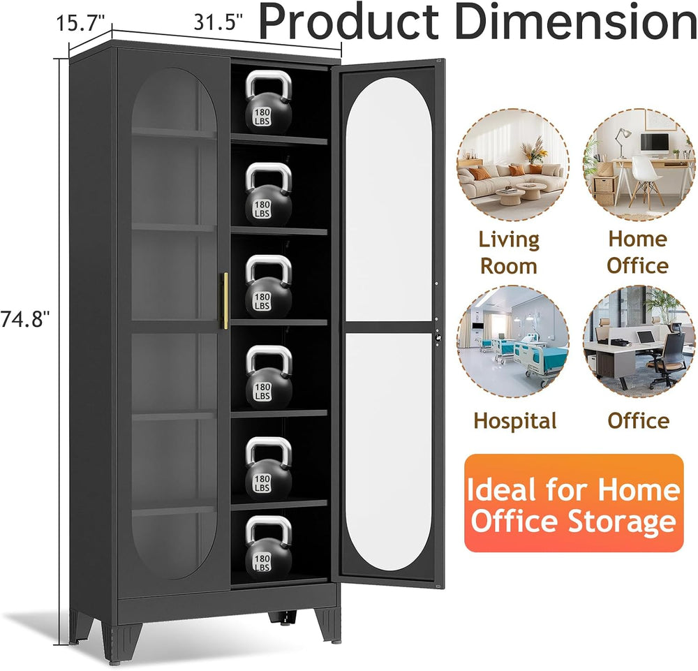 75" H Locking Display Cabinet with Glass Door, Tall Storage Cabinet with...