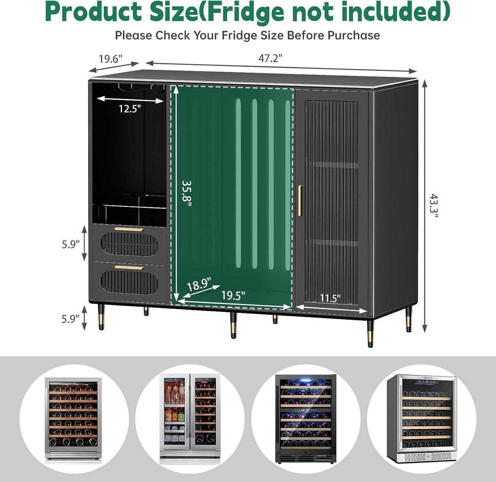 AUN Metal Large Coffee Bar Cabinet with Fridge Space ,Fridge not included
