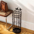 Round Metal Umbrella Basket with Removable Drip Tray Large Capacity Commercial Vintage Umbrella Holder with Hollow Design for Entryway, Hallway(Black)