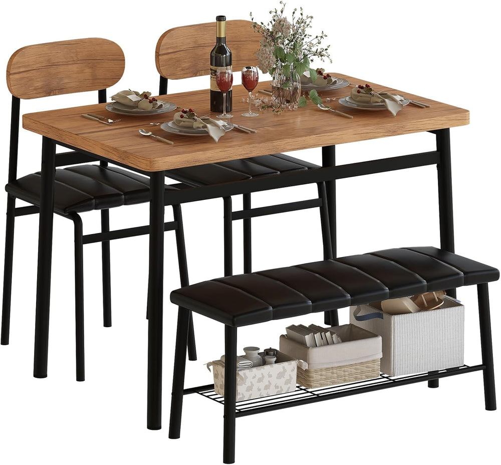 furlinkhm Dining Table Set for 4, Kitchen Table with Bench and Chairs, Indust...