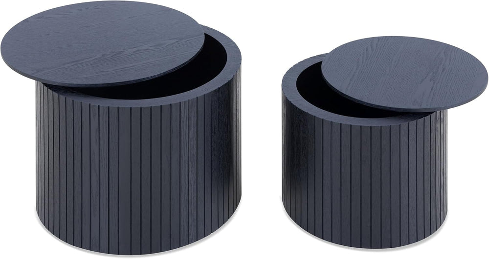 Nesting Coffee Table Set of 2,Modern Round Wooden Coffee Tables with Storage,...