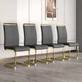 AZmac Modern Leather Dining Chairs Set of 4,Armless Kitchen Chairs,Dining Room Chairs with Upholstered Padded Seat and Sturdy Golden Legs for Dining Room,Kitchen (Set of 4, Dark Grey-Gold Leg)