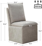 VKNOW Upholstered Dining Chairs Set of 2, Modern Rolling Chairs with Storage and Wheels, Linen Armless Chair with Cushion and Backrest, Dining Room Chairs for Living Room Kitchen Bedroom, Light Grey