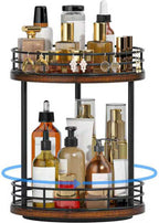 Bathroom Organizer Countertop,2 Tier Rotating Makeup Organizer Countertop for Vanity,Wooden Bathroom Counter Storage Shelf,Vanity Tray for Perfume,Skincare,Cosmetic
