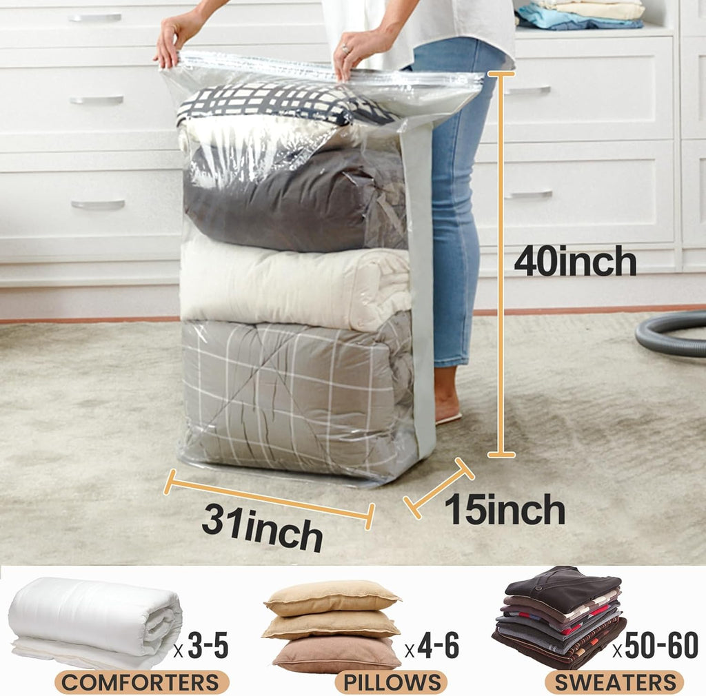 TAILI 12 Pack Vacuum Storage Bags, Jumbo Cube Space Saver (31x40x15 Inch), Large Vacuum Seal Bags for Comforters Blankets Bedding, Closet Organizer, Cream
