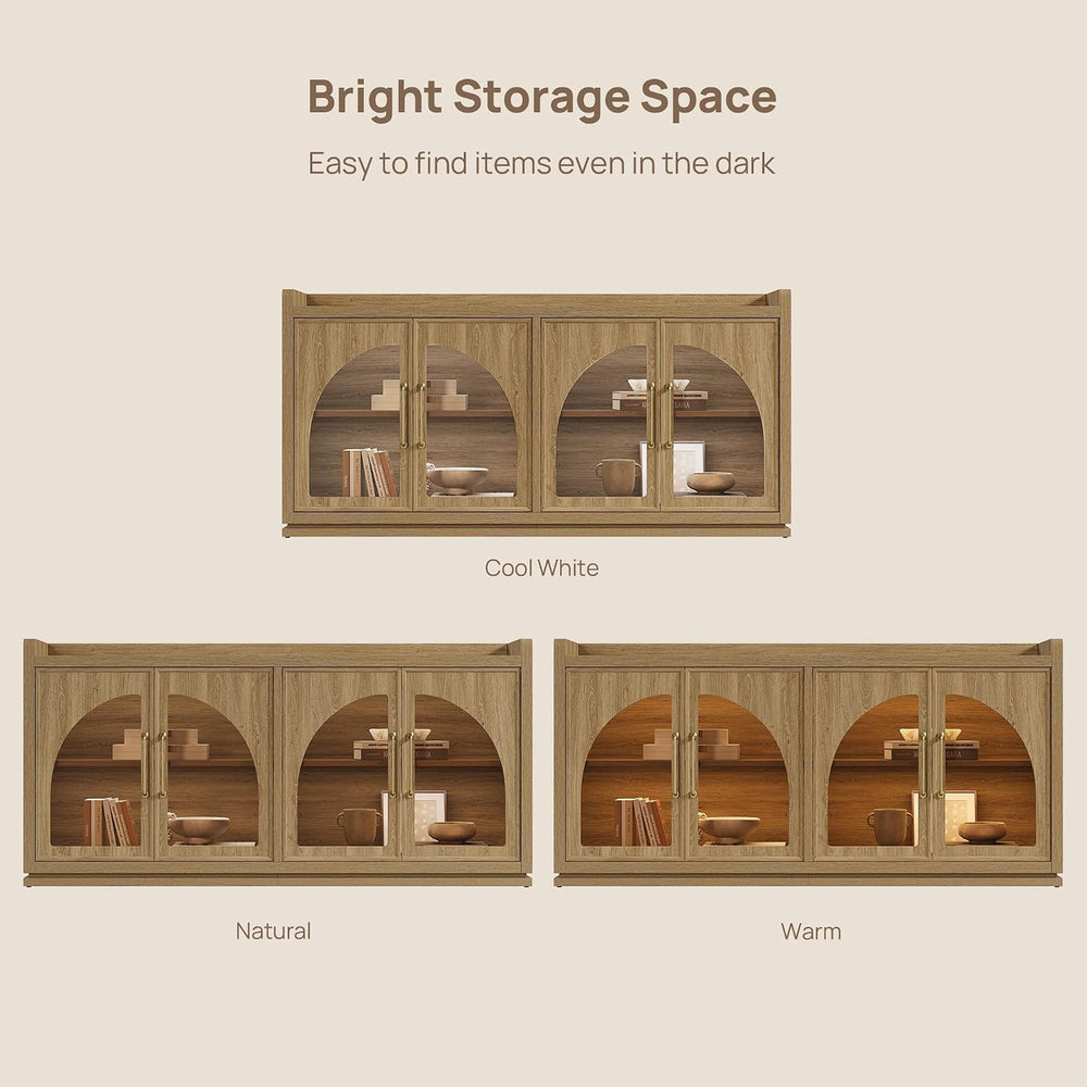 SICOTAS Sideboard Buffet Cabinet with Storage and LED Lights-Modern Large Cre...