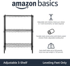 Amazon Basics 3-Shelf Adjustable Heavy Duty Steel Wire Rack Storage Shelving Organizer for Kitchen, Garage, 23.2" L x 13.4" W x 30" H, Black