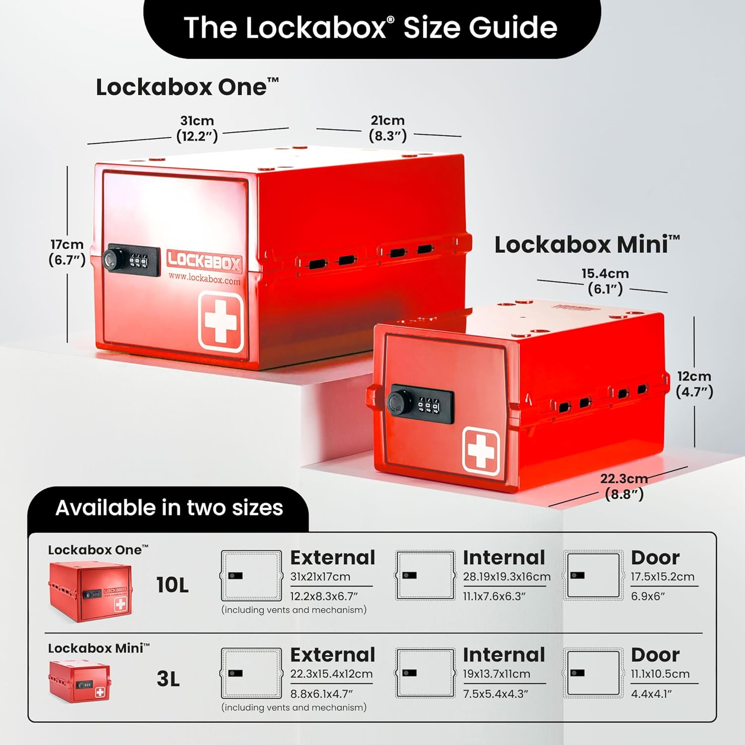 Lockabox One™ | Premium Medicine Lock Box | Medium Medication Lock Box With Code For Medicines, Vitamins & Supplements | External Size 12 x 8 x 6.6 inches (Medi Red)
