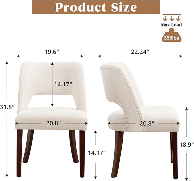 Dining Chairs Set of 2,Modern Linen Dining Room Chairs with Thick Cushions,Upholstered Kitchen Dining Room Chairs for Dining Living Room Beige