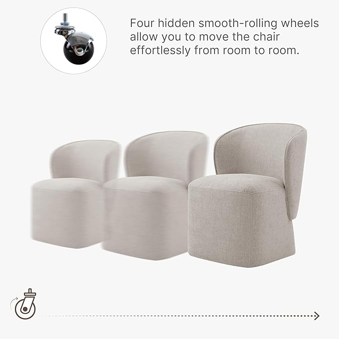 Upholstered Dining Chair with Casters No Assembly Linen DeskChair Wingback Single Sofa for Kitchen Diningroom Bedroom Readingroom,2 PCS,Beige