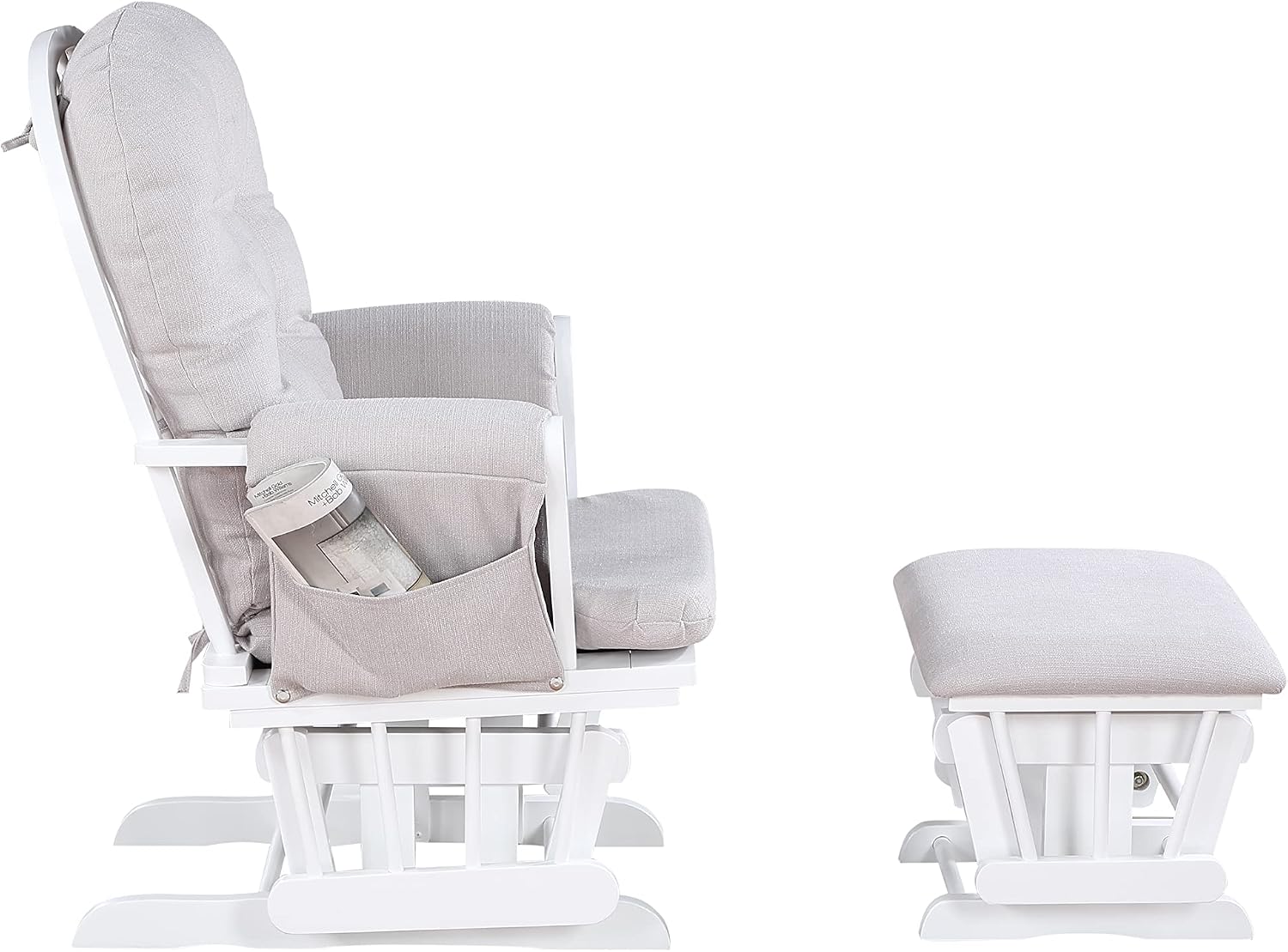 Glider and Ottoman White Wood and Woven Gray Fabric