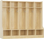 Kids Coat Locker with Bench – 10 Cubbies, 10 Hooks, Storage Organizer – Smooth Wood Finish, Hidden Casters – Ideal for Nursery, Home, Study Room – Large Size Natural Wood Color