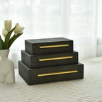 Faux Shagreen Leather Jewelry Storage Boxes Set of 3 with Gold Handles, Velvet Lined Stackable Organizer for Women, Vanity, Dresser, Gift, Grey