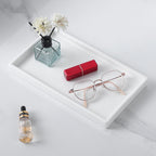 Bathroom Vanity Tray - 11'' Ceramic Rough-Textured Rectangle Countertop Tray, Heavy-Duty Perfume Organizer Plate, Jewelry Ring Tray, Kitchen Soap Dispenser Stone Trays, White
