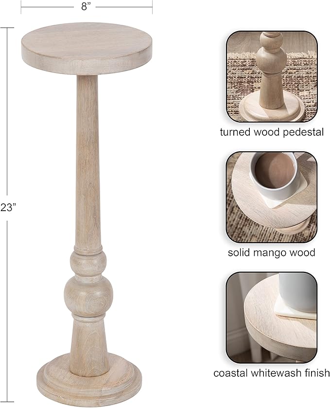 Kate and Laurel Wegner Coastal Wooden Round Drink Table, 8 x 23, Whitewash, E...