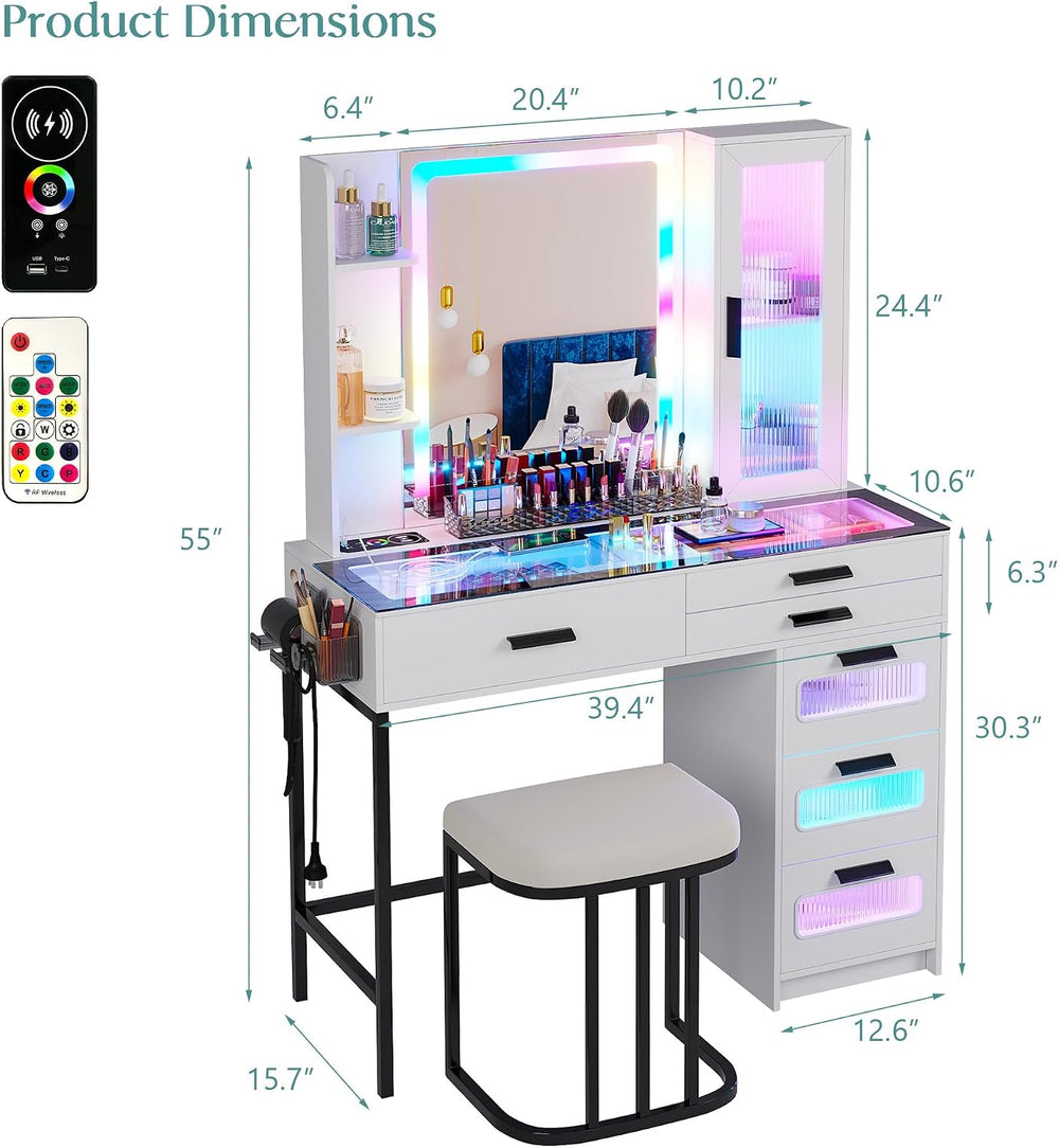 WOOVIVS Vanity Desk with Lights and Mirrror&Charger for Bedroom-White | 6...