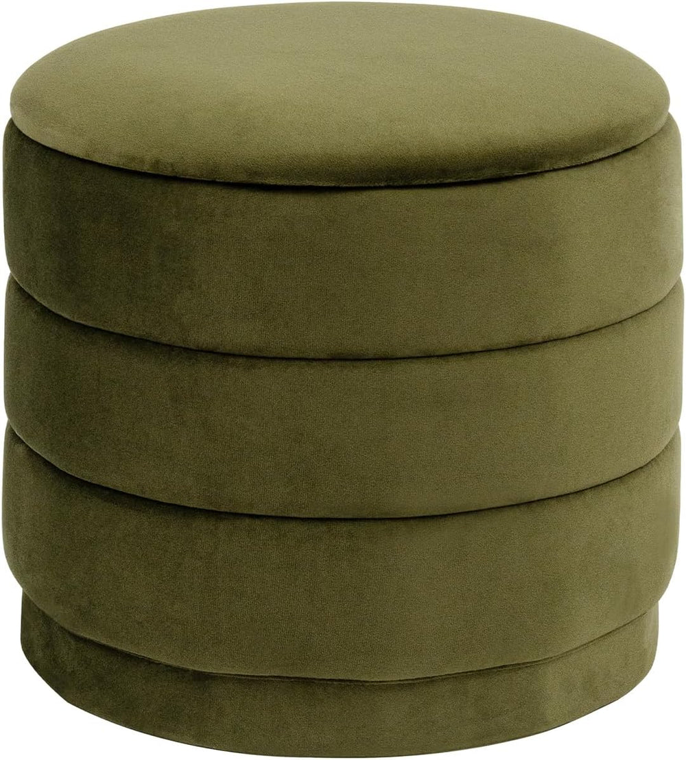 15.4" Round Velvet Storage Ottoman with Reversible Lid, Upholstered Circ...