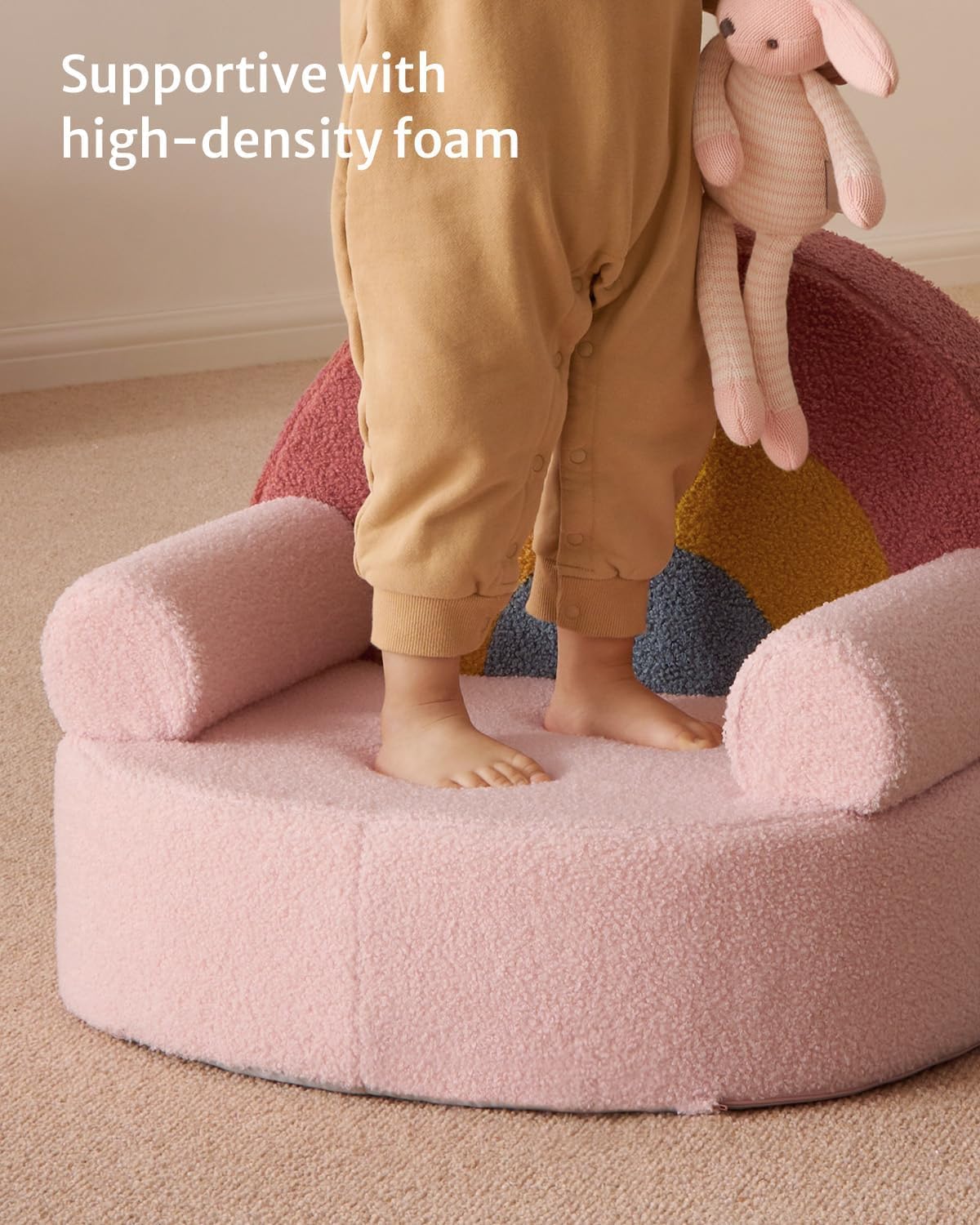 Blissful Diary Kids Chair, Soft Kids Armchair, Comfortable Kids Couch Sofa for Reading Planying, Kids Furniture for Boys and Girls Gift, Blush Pink Rainbow