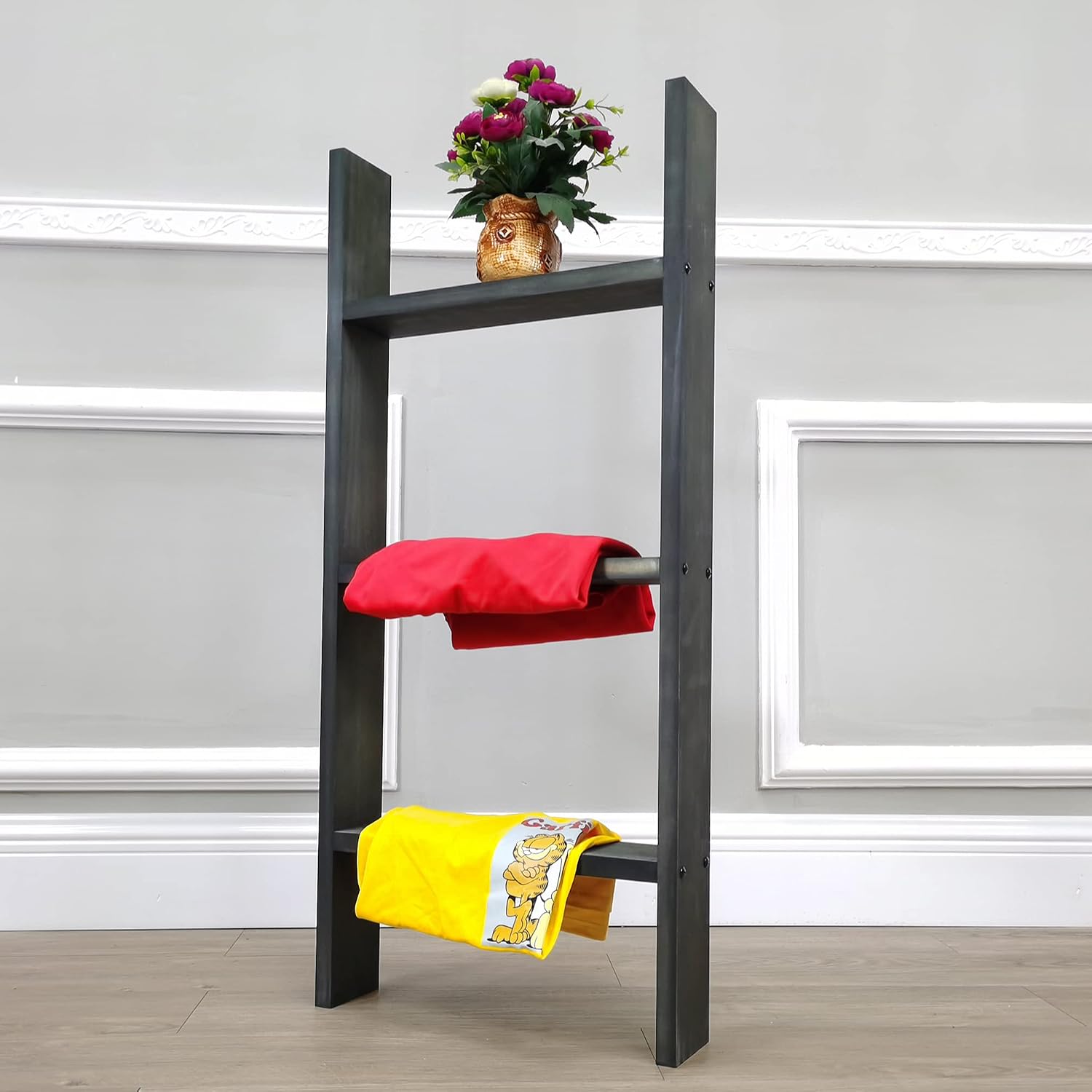 FixtureDisplays® 3-Foot Rustic Farmhouse Blanket Ladder, Wall-Leaning Decorative Wood Ladder, Ladder-Style Pine Wood Blanket Rack Easy Assembly Required 16" Wide 10102-3-NF