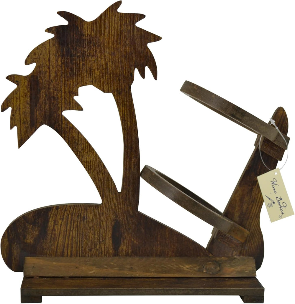 12" Brown Wooden Palm Tree Bottle Holder