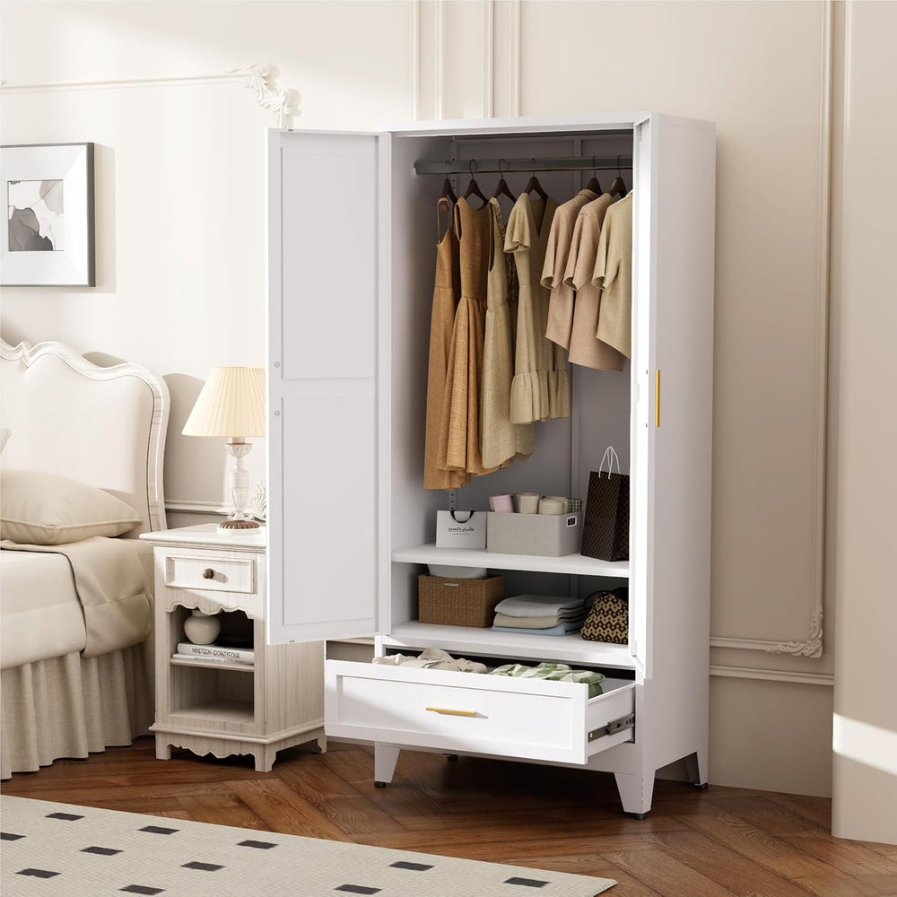 Metal Wardrobe Closet for Bedroom, 71" Freestanding Armoire Wardrobe wit...