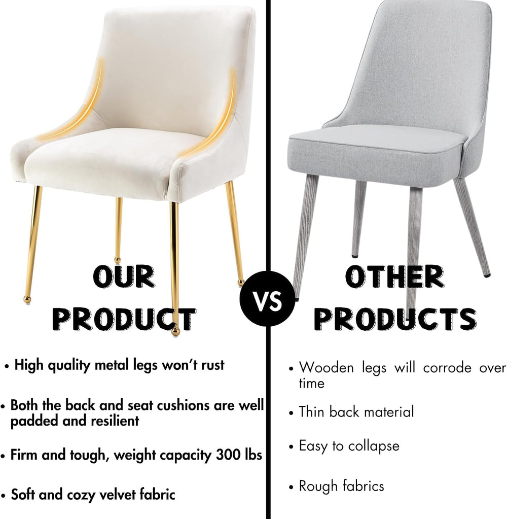 Hyfirm Modern White Dining Room Chairs Set of 2, Upholstered Velvet Dining Ch...