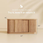 BELLEZE 67" Width 32" Tall Fluted TV Stand, Curved Entertainment Center with Sliding Tambour Doors,Media Console Table for TV up to 75" for Living Room (Camel)