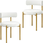 Boucle Dining Chairs Set of 2, White Dining Chairs with Upholstered Seat and Gold Legs, Mid-Century Modern Kitchen Chairs for Dining Room, Restaurant