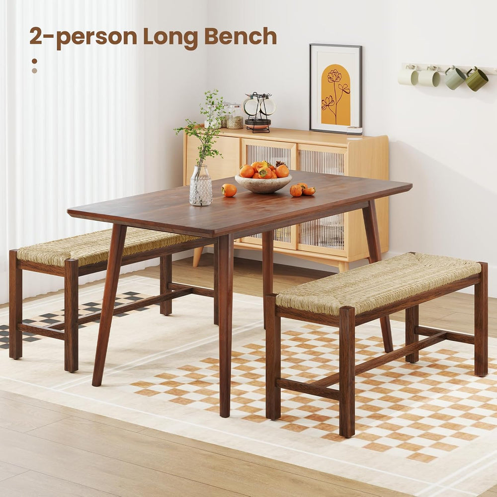 Giantex 40" Dining Bench with Woven Seagrass Woven Seat, Rubber Wood Leg...